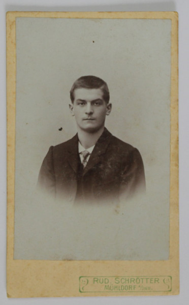FOTOGRAFIE C.D.V. , STUDIO RUD . SCHROTTER , MUHLDORF , TANAR CU CRAVATA , CCA. 1900