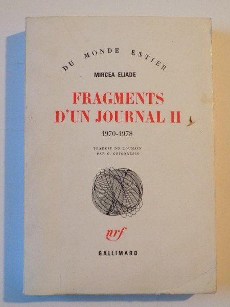 FRAGMENTS D'UN JOURNAL II 1970-1978 de MIRCEA ELIADE 1981