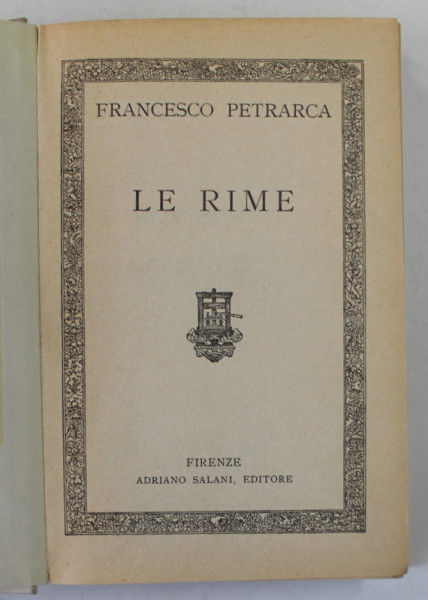 FRANCESCO PETRARCA , LE RIME , 1929