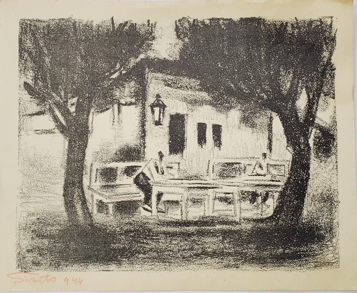 Francisc Sirato (1877-1953) - Cafenea la Balcic, Litografie