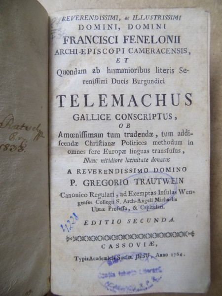 FRANCISCI FENELONII... TELEMACHUS GALLICE CONSCRIPTUS, CASSOVIA 164