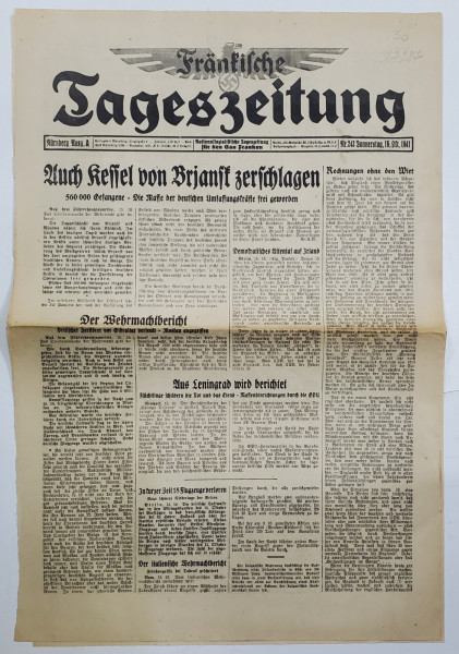 FRANKISCHE TAGESZEITUNG , NATIONALSOZIALISTISCHE TAGZEITUNG FUR DEN GAU FRANKEN , NR. 243  , 1941
