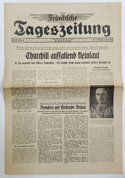 FRANKISCHE TAGESZEITUNG , NATIONALSOZIALISTISCHE TAGZEITUNG FUR DEN GAU FRANKEN , NR. 94 ,23 APRIL , 1941