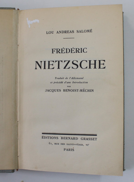FREDERIC NIETZSCHE par LOU ANDREAS SALOME , 1932