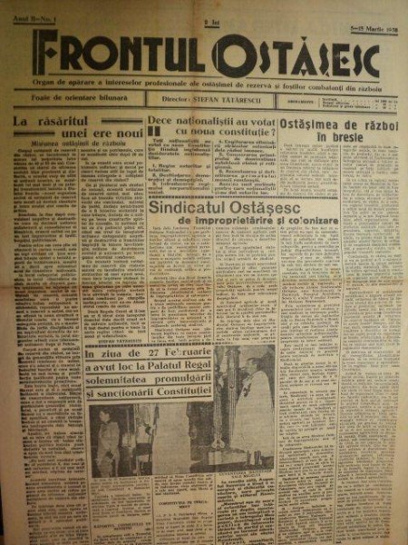 FRONTUL OSTASESC, FOAIE DE ORIENTARE BILUNARA, ANUL II, NR 1,  5-15 MARTIE 1938