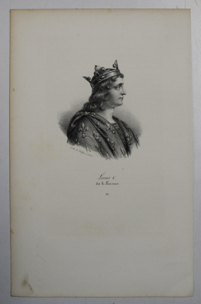 F.S. DELPECH ( 1778 - 1825 )  -  LOUIS V DIT LE FAINEANT,   LITOGRAFIE MONOCROMA , CCA. 1820