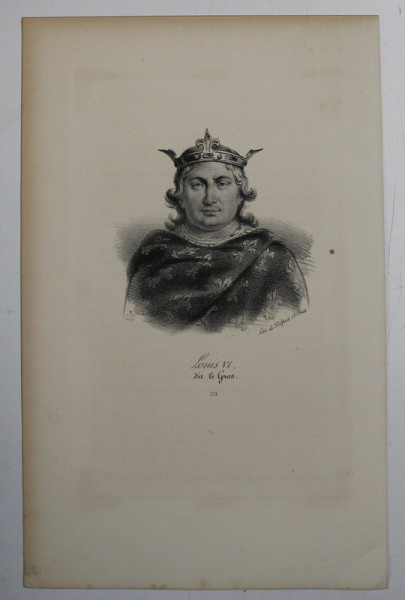 F.S. DELPECH ( 1778 - 1825 )  - LOUIS VI DIT LE GROS , LITOGRAFIE MONOCROMA , CCA. 1820
