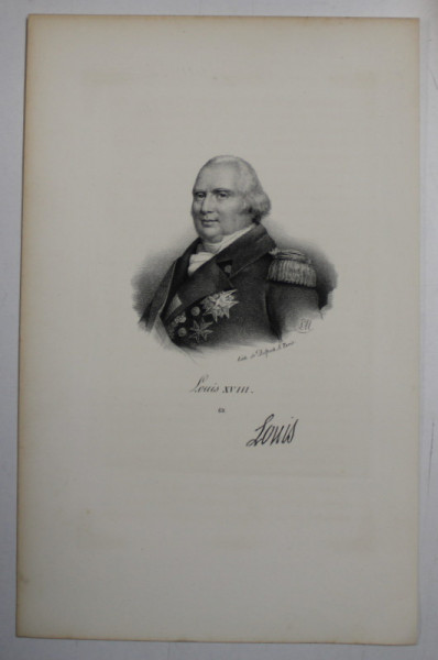 F.S. DELPECH ( 1778 - 1825 )  - LOUIS XVIII ,  LITOGRAFIE MONOCROMA , CCA. 1820