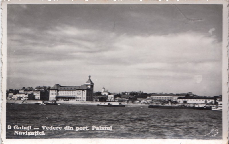 GALATI , VEDERE DIN PORT , PALATUL NAVIGATIEI , CARTE POSTALA , PERIOADA INTERBELICA