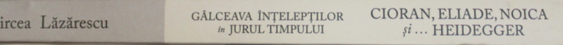 GALCEAVA INTELEPTILOR IN JURUL TIMPULUI - CIORAN , ELIADE , NOICA SI ...HEIDEGGER - ESEU de MIRCEA LAZARESCU , 2017