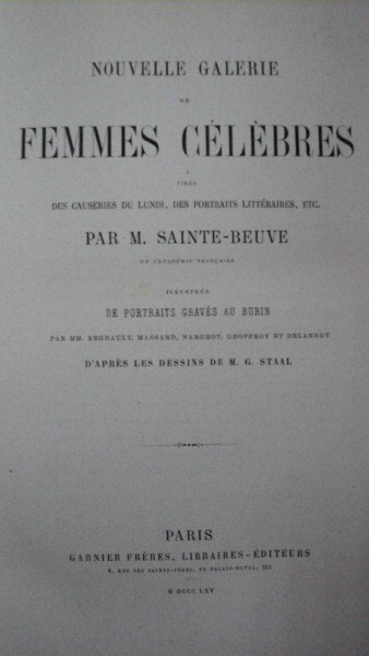 Galeria femeilor celebre, M. Sainte Beuve, Paris 1865
