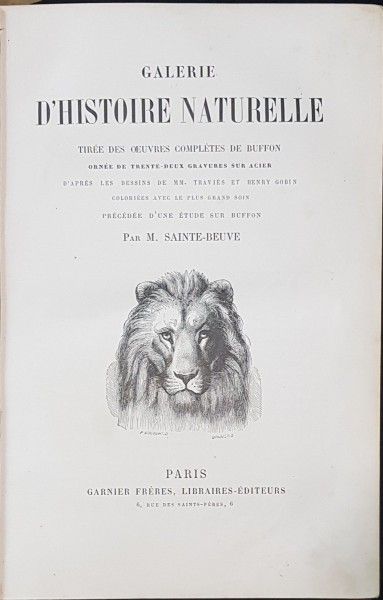 GALERIE D'HISTOIRE NATURELLE, TIREE DES OEUVRES COMPLETES DE BUFFON par M. SAINTE-BEUVE - PARIS, 1879