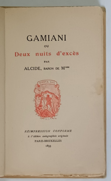 GAMIANI OU DEUX NUITS D ' EXCES par ALCIDE , 1833