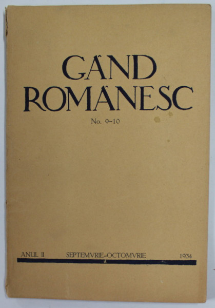 GAND ROMANESC , REVISTA CULTURALA EDITATA DE ASTRA , ANUL II , NR. 9-10  ,SEPTEMBRIE - OCT. , 1934