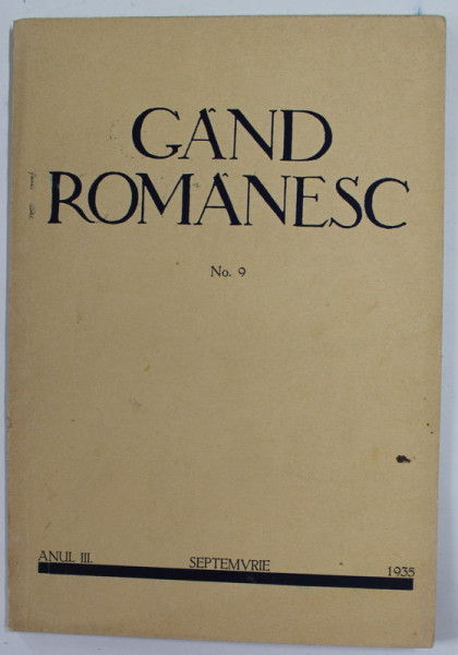 GAND ROMANESC , REVISTA CULTURALA EDITATA DE ASTRA , ANUL III , NR. 9 , SEPTEMBRIE  , 1935