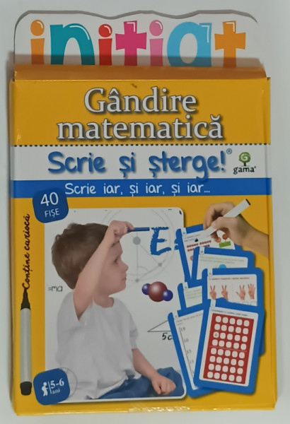 GANDIRE MATEMATICA , SCRIE SI STERGE ! , CONTINE 40 DE FISE SI MARKER SPECIAL ,  PENTRU  5- 6 ANI , ANII '2000