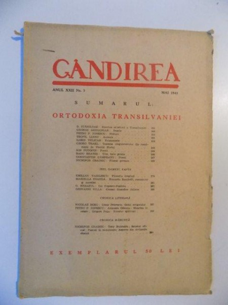 GANDIREA , ORTODOXIA TRANSIVLANIEI , ANUL XXII , NR. 5 , MAI 1943
