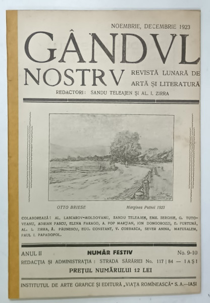 GANDUL NOSTRU , REVISTA LUNARA DE ARTA SI LITERATURA , NR. 9-10 , 1923
