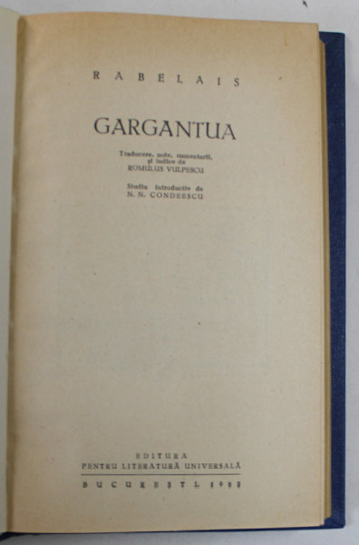 GARGANTUA de RABELAIS , 1962 *EDITIE RELEGATA