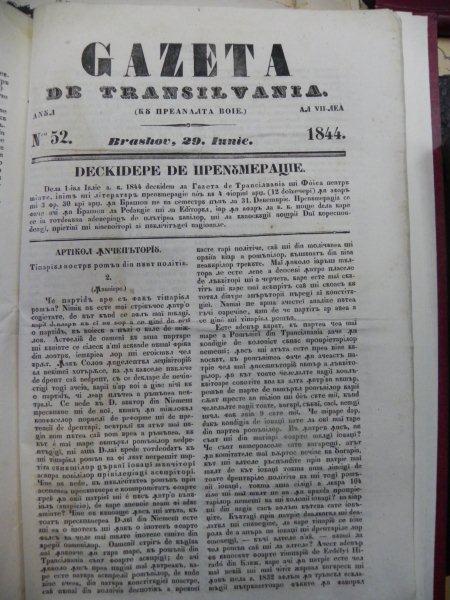 GAZETA DE TRANSILVANIA - REDACTOR GHEORGHE BARITIU  COLECTIE COMPLETA PE ANUL 1843 ( 104 NUMERE)+52 NUMERE PE  ANUL 1844 ( 1-52)