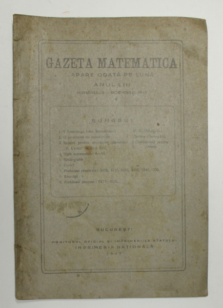 GAZETA MATEMATICA , ANUL LIII , NUMARUL 3 - NOIEMBRIE 1947