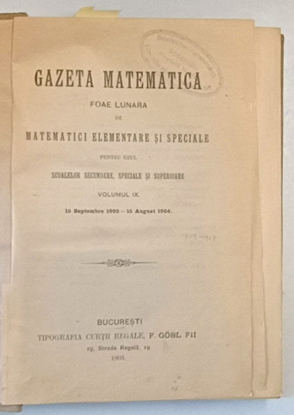 GAZETA MATEMATICA , COLEGAT DE TREI NUMERE , 1903  -1905
