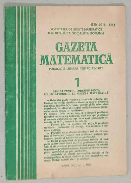 GAZETA MATEMATICA , NR.1 , 1986