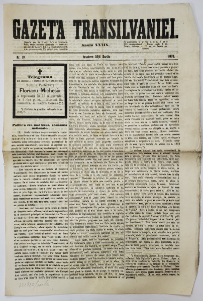 GAZETA TRANSILVANIEI, ANUL XXXIX, NR.19, 1876