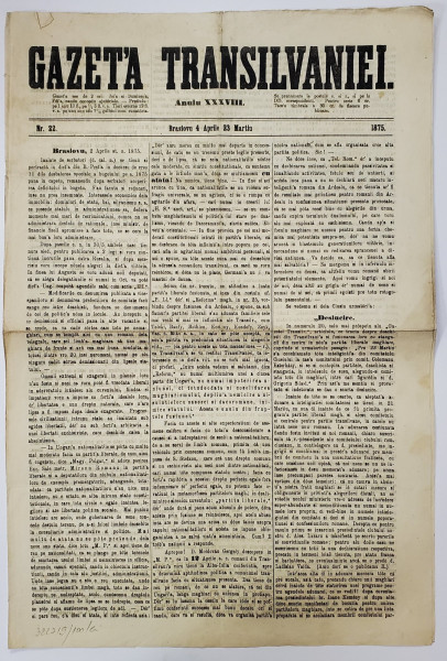 GAZETA TRANSILVANIEI, ANUL XXXVIII, NR.22, 1875