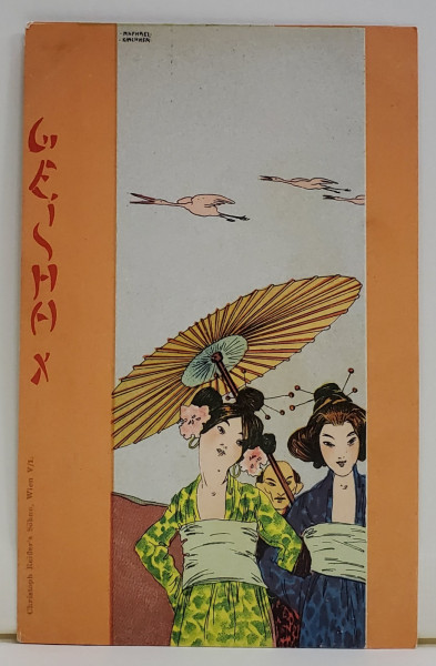 GEISHA X , CROMOLITOGRAFIE DUPA O GRAVURA de  RAPHAEL KIRCHNER , CARTE POSTALA , CLASICA