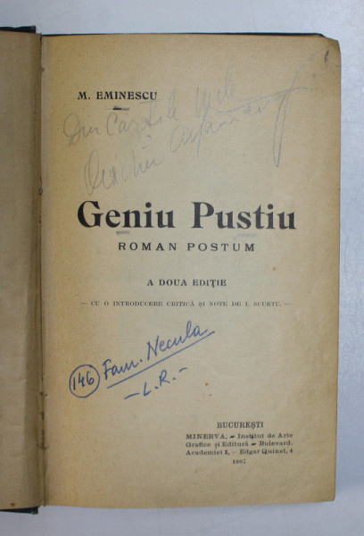 Geniu pustiu, roman postum ed. a II-a, Bucuresti 1907