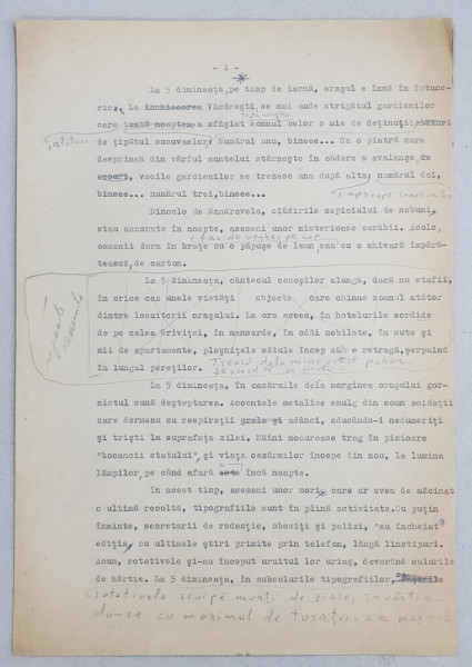 GEO BOGZA  -   ARTICOL PENTRU ZIAR , FARA TITLU - DACTILOGRAFIAT , CU CORECTURILE,  MODIFICARILE SI ADAUGIRILE OLOGRAFE ALE AUTORULUI , 1936