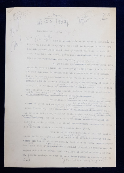 GEO BOGZA  - SAPATURI DE TOAMNA   - ARTICOL PENTRU ZIAR , DACTILOGRAFIAT , CU CORECTURILE,  MODIFICARILE SI ADAUGIRILE OLOGRAFE ALE AUTORULUI , 1937