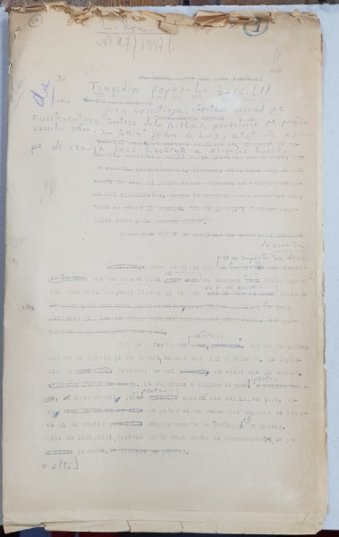 GEO BOGZA  - TRAGEDIILE POPORULUI BASC  - ARTICOL PENTRU ZIAR , DACTILOGRAFIAT , CU CORECTURILE,  MODIFICARILE SI ADAUGIRILE OLOGRAFE ALE AUTORULUI , 1937