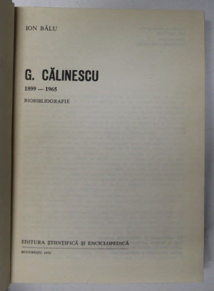 GEORGE CALINESCU - BIOBIBLIOGRAFIE de ION BALU , 1975