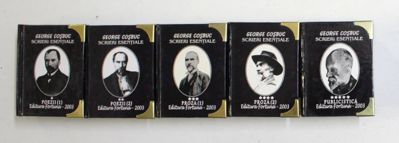 GEORGE COSBUC , SCRIERI ESENTIALE , SET DE 5  VOLUME IN SUPORT DE CARTON  , 2003 , FORMAT LILIPUT !