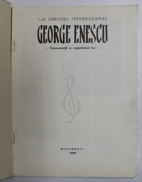 GEORGE ENESCU -CONCURENTII SI REPERTORIUL  LOR, BUC. 1958