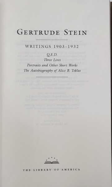 GERTRUDE STEIN - WRITINGS 1903 - 1923 , APARUTA 1998