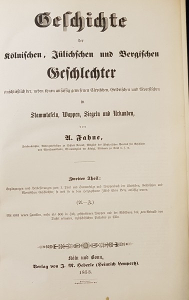 GESCHICHTE DER KÖLNISCHEN JULISCHEN UN BERGISCHEN GESCHLECHTER, VOL. 2  von U. JAHNE - KOLN 1853