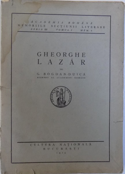 GHEORGHE LAZAR de BOGDAN DUICA , 1924 , DEDICATIE*