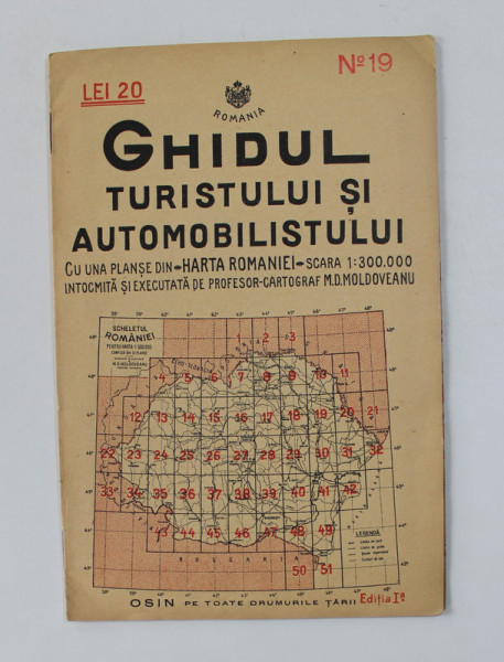 GHIDUL TURISTULUI SI AUTOMOBILISTULUI , HARTA ROMANIEI ,  CAROUL 19  - CHISINAU - ORHEI - HUSI de  M.D. MOLDOVEANU , 1936