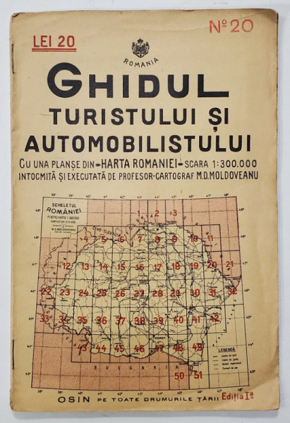 GHIDUL TURISTULUI SI AUTOMOBILISTULUI , HARTA ROMANIEI ,  CAROUL  20  - TIGHINA - CHISINAU  de M.D. MOLDOVEANU , 1936