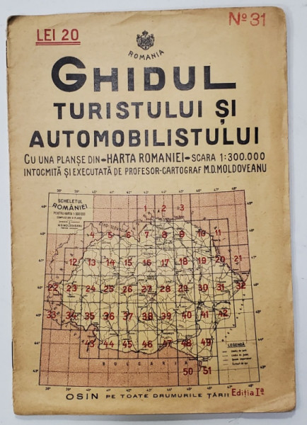 GHIDUL TURISTULUI SI AUTOMOBILISTULUI , HARTA ROMANIEI ,  CAROUL  31  - TATARASTI - TARUTINO   de M.D. MOLDOVEANU , 1936
