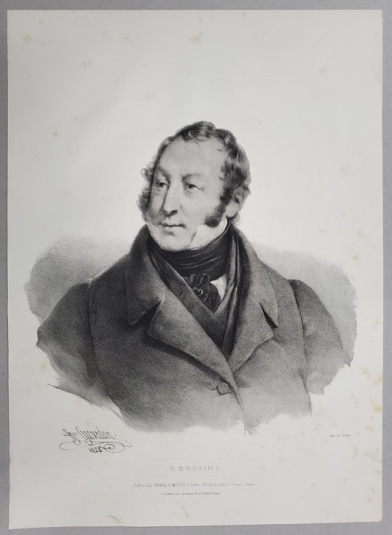 GIOACHINO ROSSINI , COMPOZITOR ITALIAN , LITOGRAFIE , DESEN de GREVEDON , litografiat de C. MOTTE , 1828