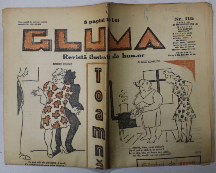 GLUMA , REVISTA ILUSTRATA DE HUMOR , ANUL III  , NR. 116  , 20 SEPTEMBRIE  , 1942