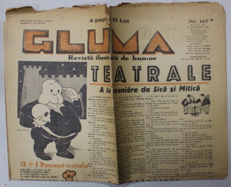 GLUMA , REVISTA ILUSTRATA DE HUMOR , ANUL III , NR.117  ,  4 OCTOMBRIE  , 1942