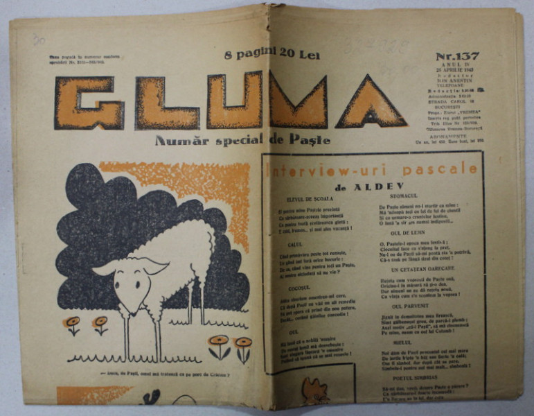 GLUMA , REVISTA ILUSTRATA DE HUMOR , ANUL IV , NR. 137 , 25 APRILIE , 1943