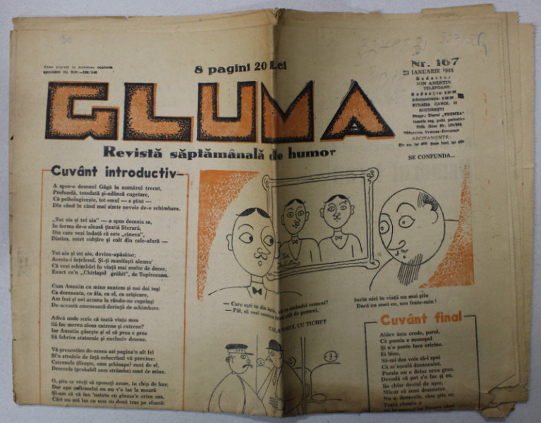 GLUMA , REVISTA ILUSTRATA DE HUMOR ,  NR. 167 , 23 IANUARIE , 1944