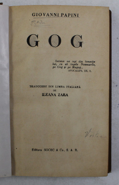 GOG de GIOVANNI PAPINI  - EDITIE INTERBELICA