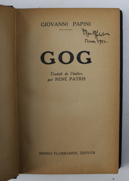 GOG par GIOVANNI PAPINI ,  EDITIE INTERBELICA